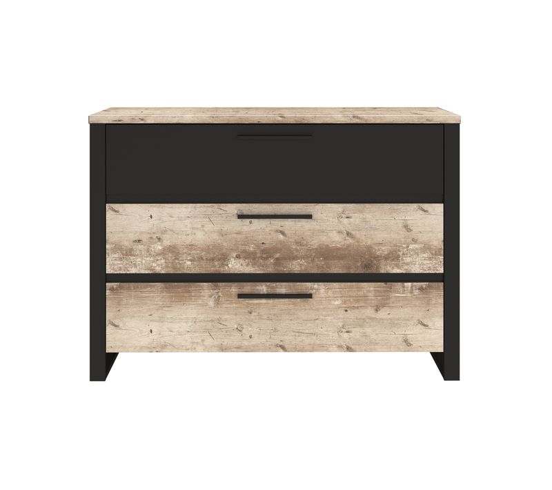 Commode 3 tiroirs DISTRICT imitation chêne et noir