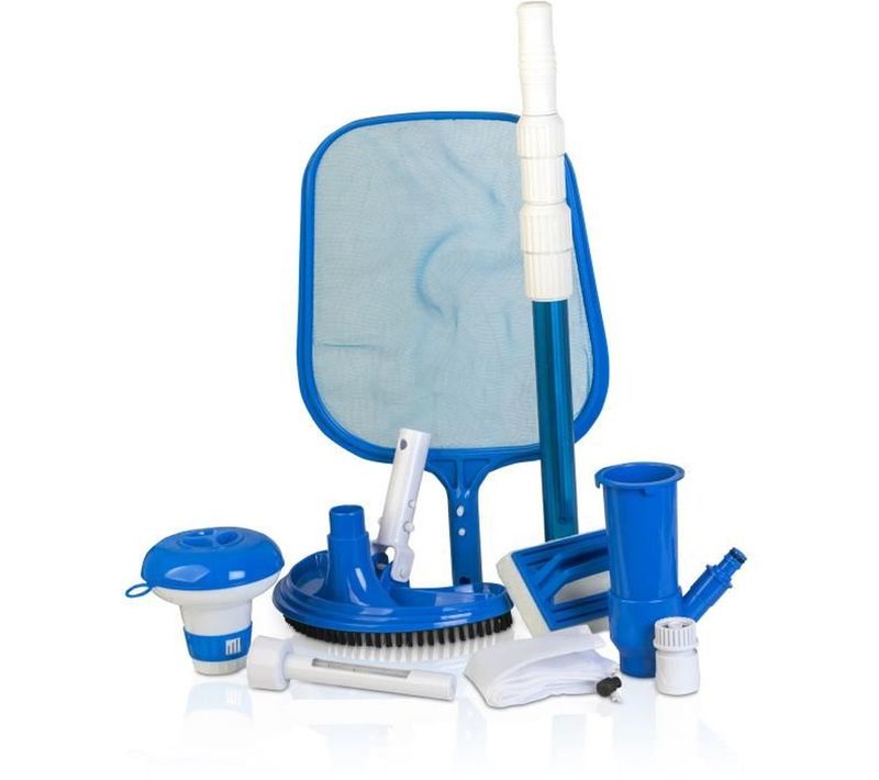 Kit Nettoyage Piscine 6 Accessoires - Brosse, Épuisette, Manche, Thermometre, Balai Et Diffuseur