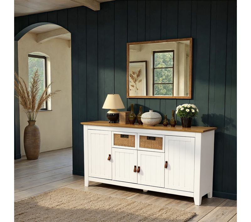 Buffet L 160 CAROL Blanc / imitation chêne