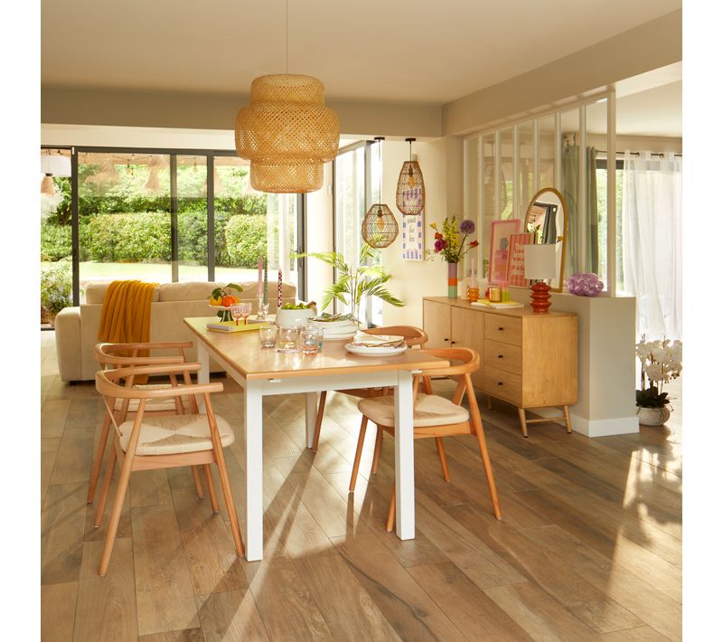 Table extensible L. 160/200 cm STANFORD Blanc / miel