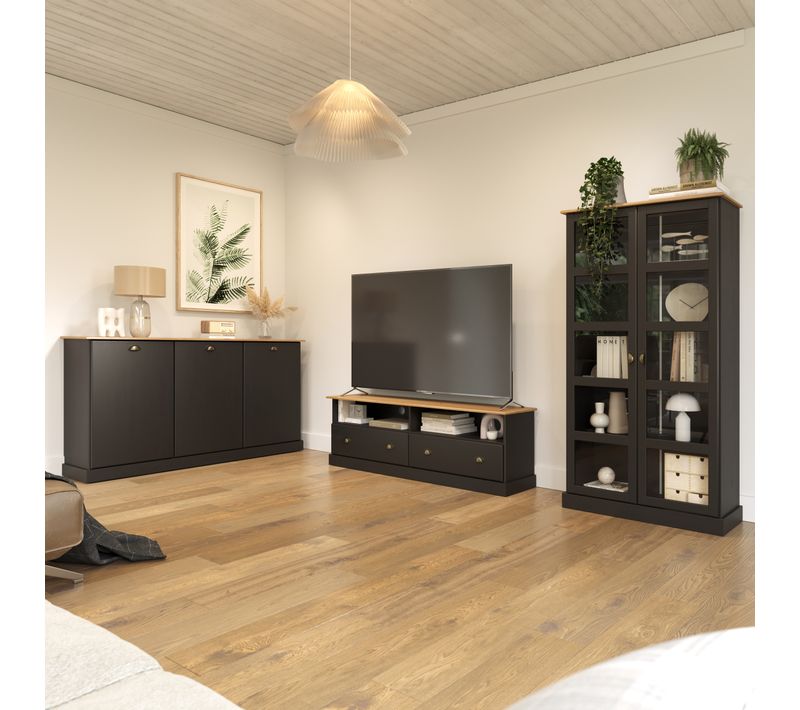 Meuble TV STANFORD Noir / miel