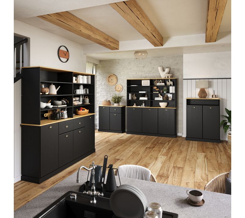 Buffet H. 90 cm STANFORD Noir / miel