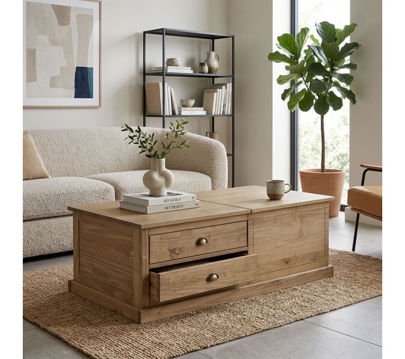Table basse avec rangements ALONG imitation chêne