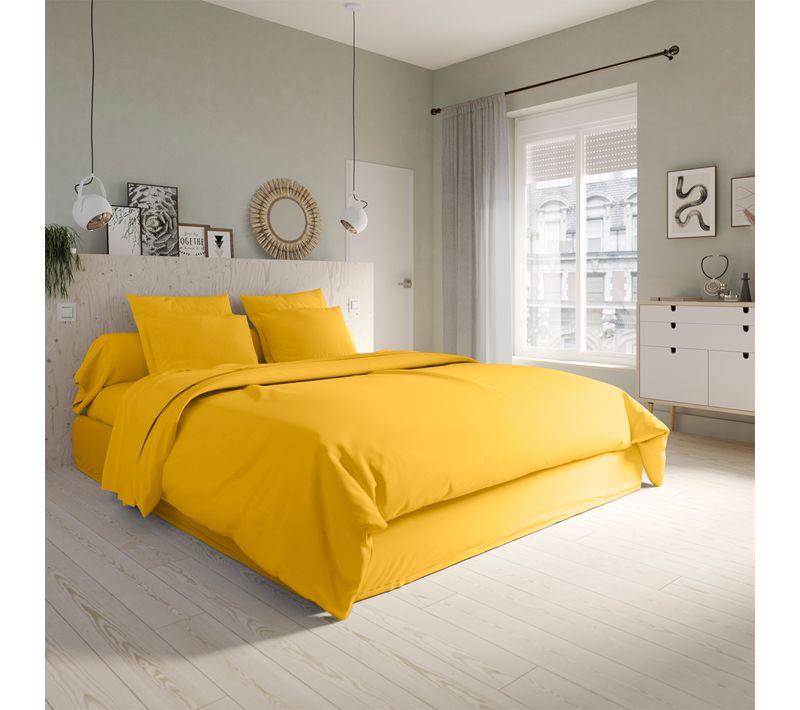 Housse De Couette Studio Coton Jaune 200 X 200 Cm Jaune