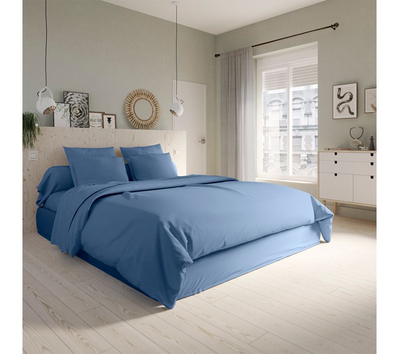 Housse De Couette Studio Coton Bleu 200 X 200 Cm Bleu