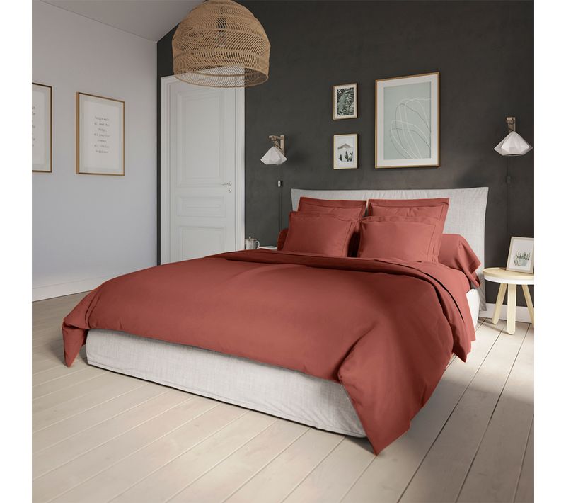 Housse De Couette Influence Percale Brique 140 X 200 Cm Rouge