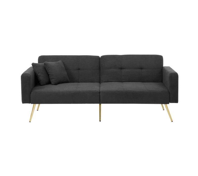 Canapé Convertible Coussins Et Poches de rangement Latérales, Laine, Gris