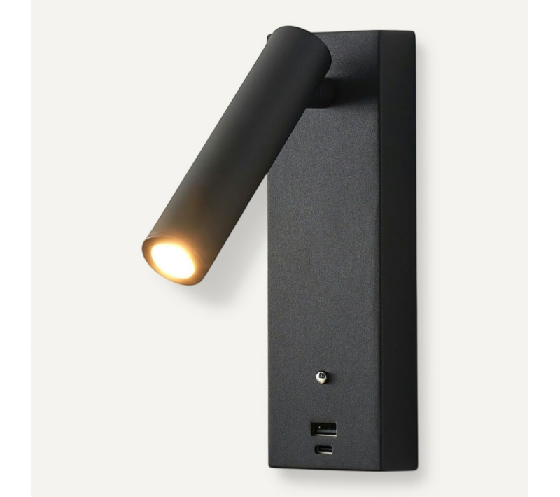 Applique LED Liseuse Noire Avec Port USB Dimmable - Tofino