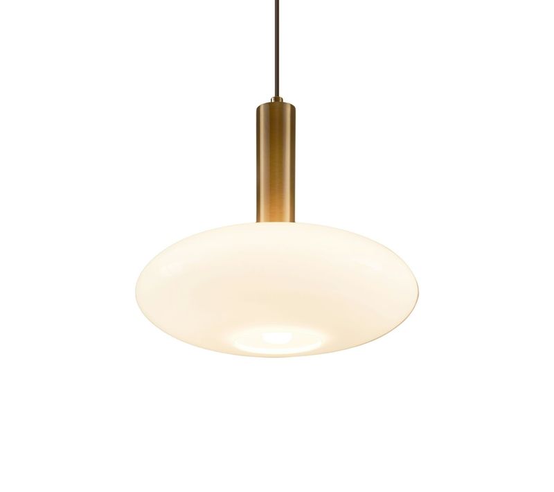 Suspension Métal Laiton Et Verre Opale - Zinnia