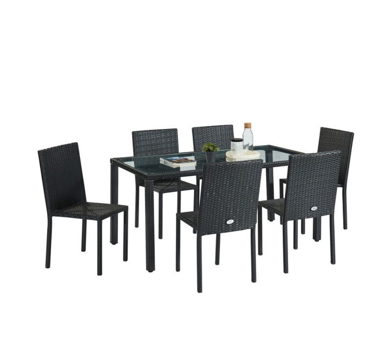 Ensemble Repas De Jardin Tablechair En Résine Tressée Noire 6 Places