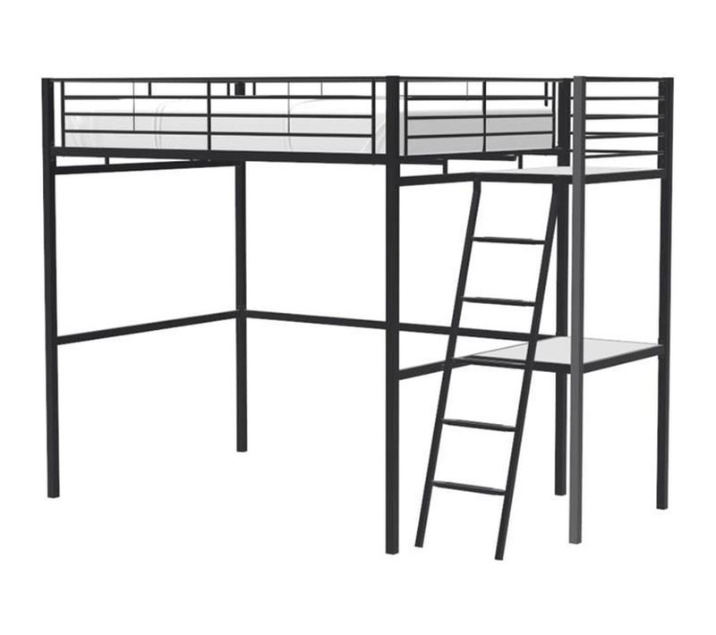 Lit Mezzanine Avec Bureau En Métal Époxy - Noir - Sommier Inclus - 140x190 Cm - Oxford
