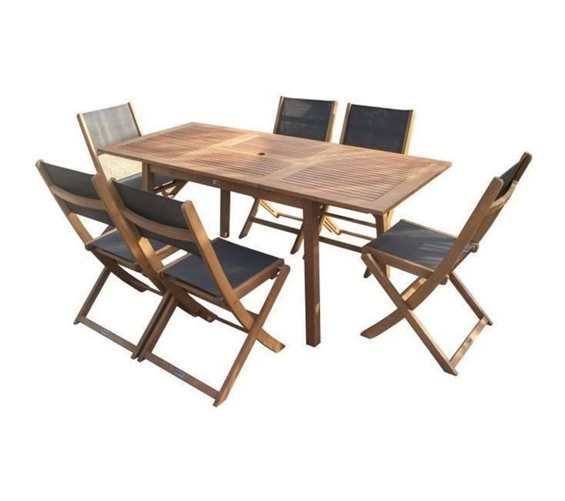 Ensemble Repas De Jardin 4 À 6 Places - Table Extensible 120/180x80 Cm + 6 Chaises - Eucalyptus
