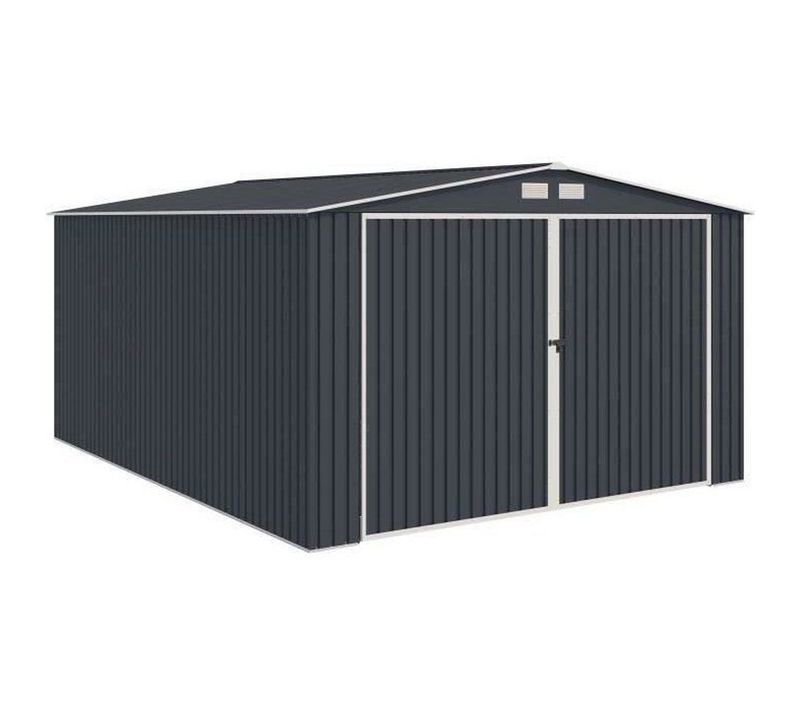 Garage Métal 18,2 M² Anthracite - Portes Battantes 295x198 Cm - Kit D'ancrage