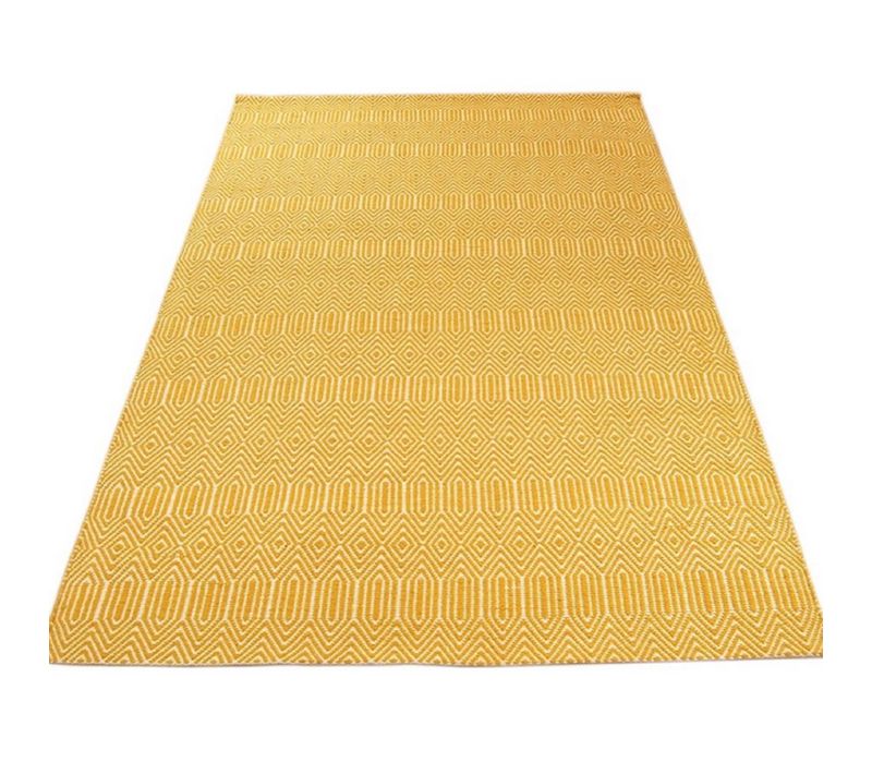Tapis Tissé Main Silwan En Coton - Jaune Moutarde - 200x300 Cm