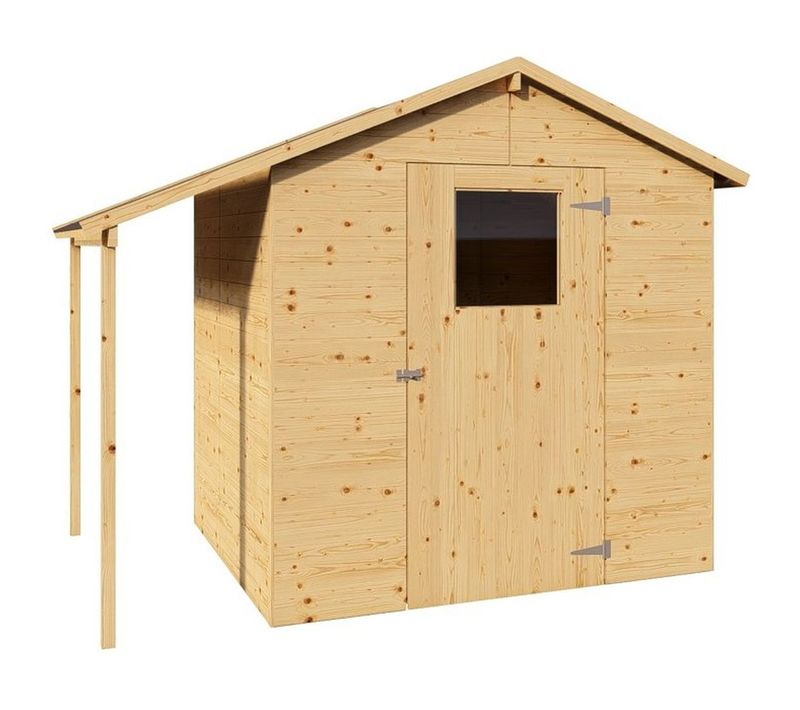 Abri De Jardin En Pin Brut Avec Appentis Latéral - 2,96 M² + 0,88 M², Parois 12 Mm