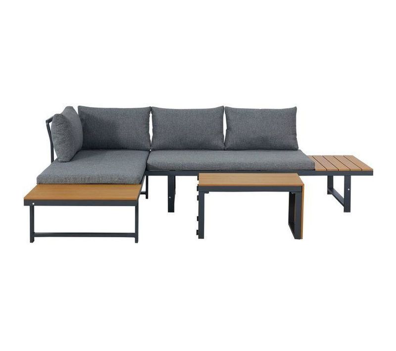 Salon Bas De Jardin Modulaire – 2 Canapés 2 Places Aluminium + Table Polywood