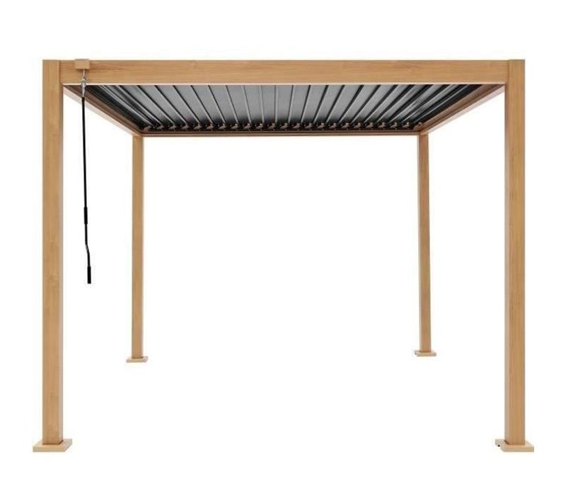 Pergola Bioclimatique Gaya - Structure En Aluminium Et En Acier - L300 X P300 X H240 Cm Aspect Bois