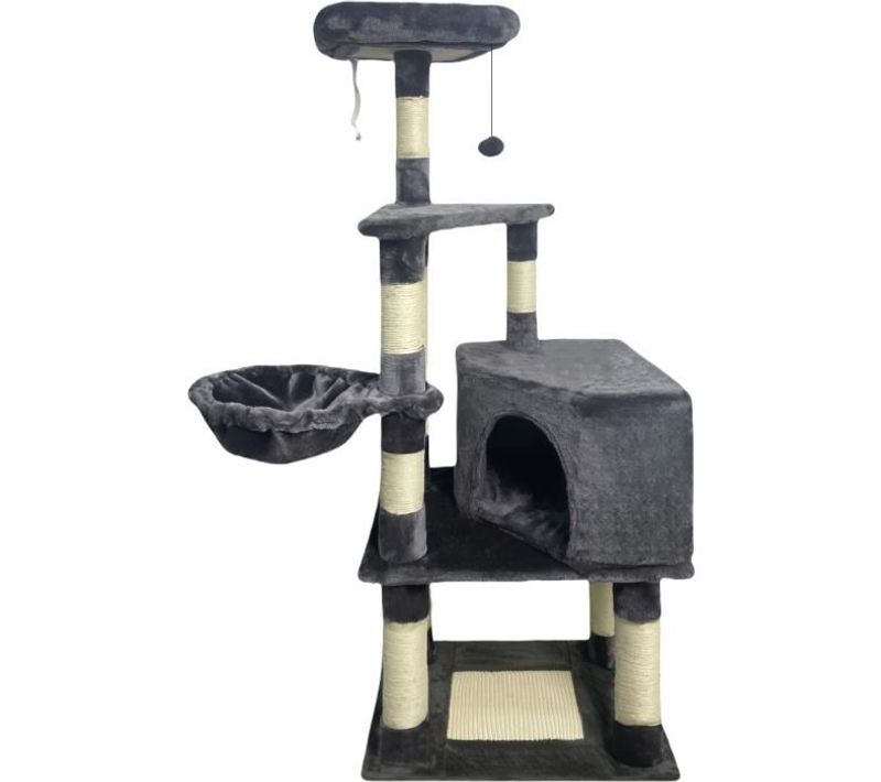 Swifty Arbre à Chat 55x40x138 Cm - Gris  - 3 Plateformes, 1 Perchoir, 1 Niche, Poteaux à Griffer
