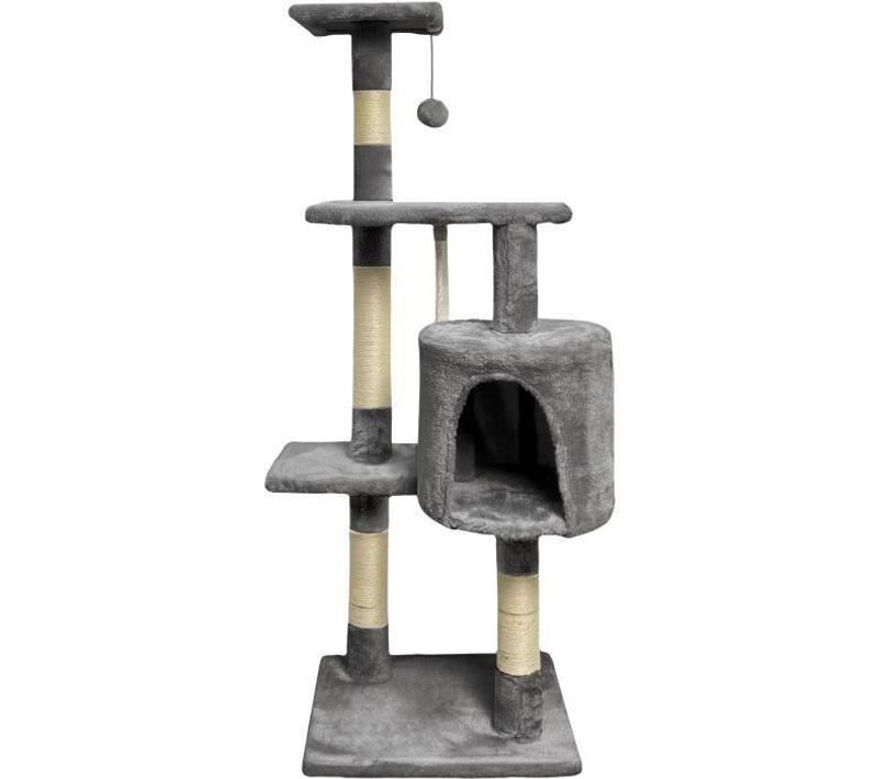 Arbre à Chat Gris Foncé 40 X 40 X 114cm -  3 Plateformes, 1 Corde, 1 Niche , Poteaux à Griffer