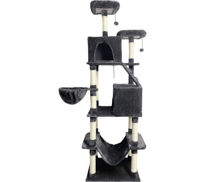 Taylor Arbre à Chat - Gris Foncé -  2 Plateformes, 1 Perchoir, 2 Cabanes, 1 Hamac