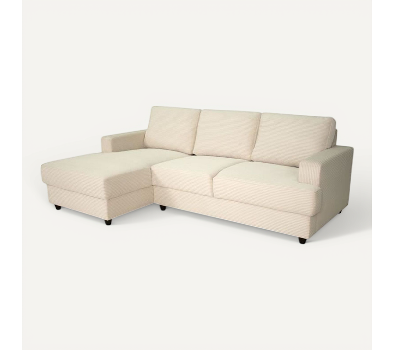 Canapé D'angle Gauche 4 Places - Paul In Cord - Tissu Beige - 216 X 141 X 79 Cm - Fabriqué En Ukrai