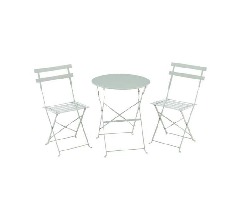 Set Bistrot 2 Personnes - Table Ronde 60 Cm Avec 2 Chaises - Acier Thermolaqué - Vert Céladon
