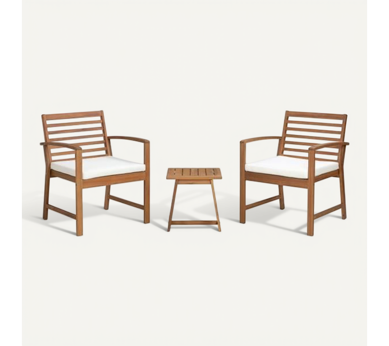 Salon De Jardin En Bois D'acacia Fsc Avec Coussins - 2 Personnes - Cali - Ecru