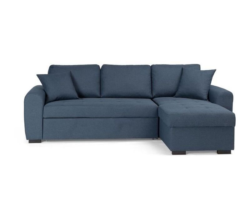 Canapé D'angle Convertible Réversible - 4 Places - Tissu Bleu - L 244 X P 151 X H 90 - Fabriqué En