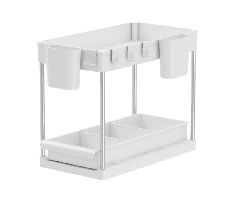 Rangement Sous Evier- Étagère Cuisine - Blanc - 2 Niveaux Et Tiroir