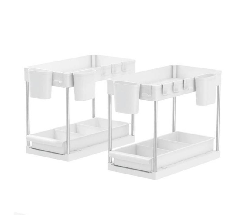 Rangement Sous Evier- Étagère Cuisine - Blanc - 2 Niveaux Et Tiroir Lot De 2