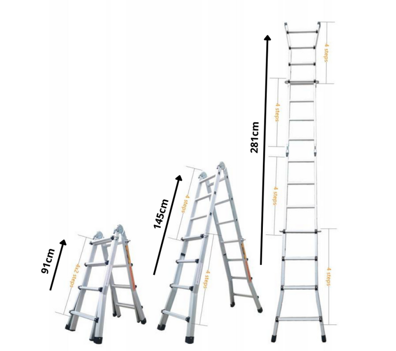 échelle Articulée Et Télescopique Pliante En Aluminium 4x3 Marches 2,81m