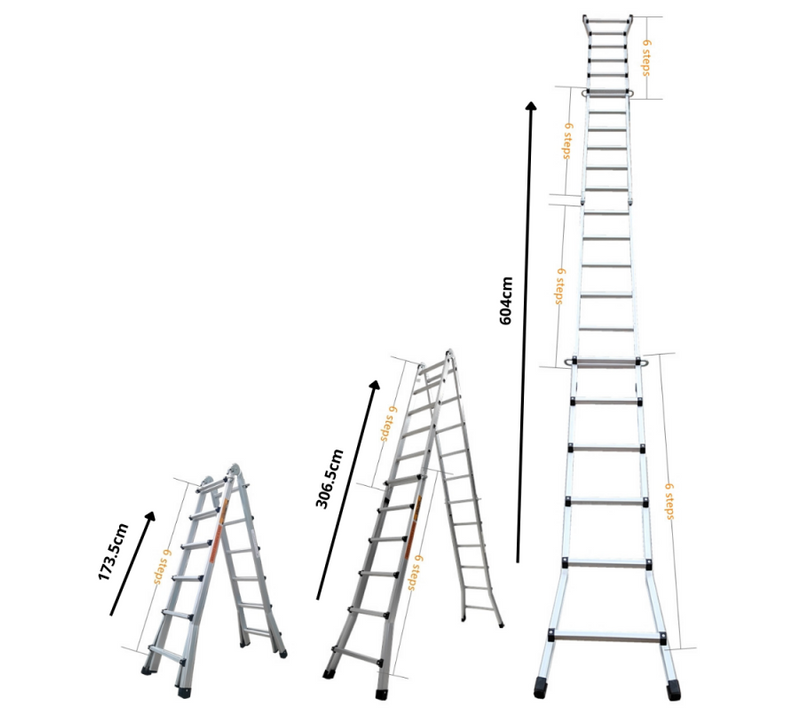 échelle Articulée Et Télescopique Pliante En Aluminium 4x6 Marches 6,04m