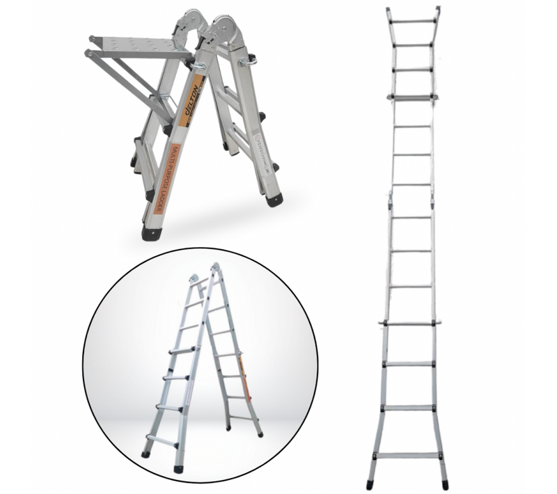 Échelle Articulée Pliante Et Télescopique En Aluminium 4x3 Marches 2,81m + 1 Tablette