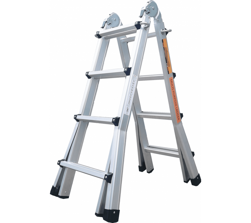 Échelle Articulée Pliante Et Télescopique En Aluminium 4x4 Marches 3,88m + 1 Tablette