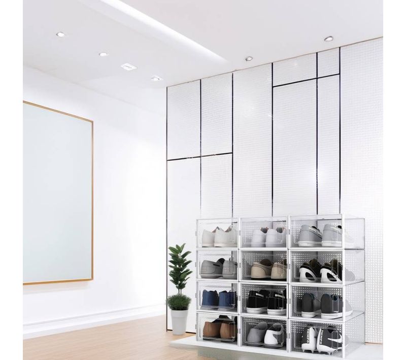 Lot De 12 Boîtes à Chaussures / rangement En Plastique Avec Porte Et Aération 33.4x23x14cm