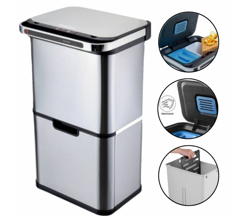 Poubelle Cuisine Automatique De Tri à 4 Compartiments - 60l - Inox Ss304 - Piles Ou Batterie