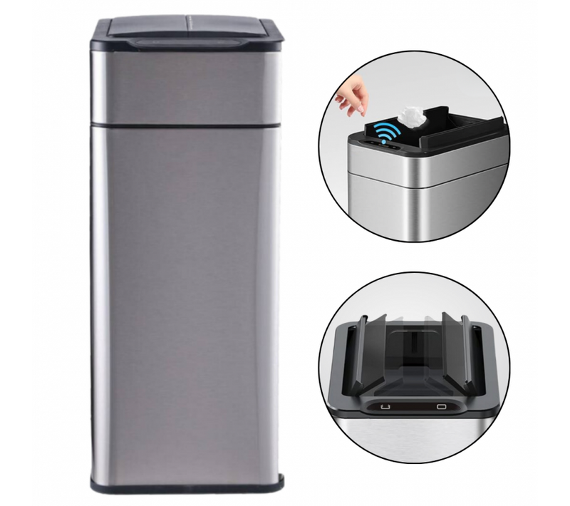 Poubelle Cuisine Automatique Latérale - Ouverture Papillon - Inox Ss304 - 60l - Piles Ou Batterie