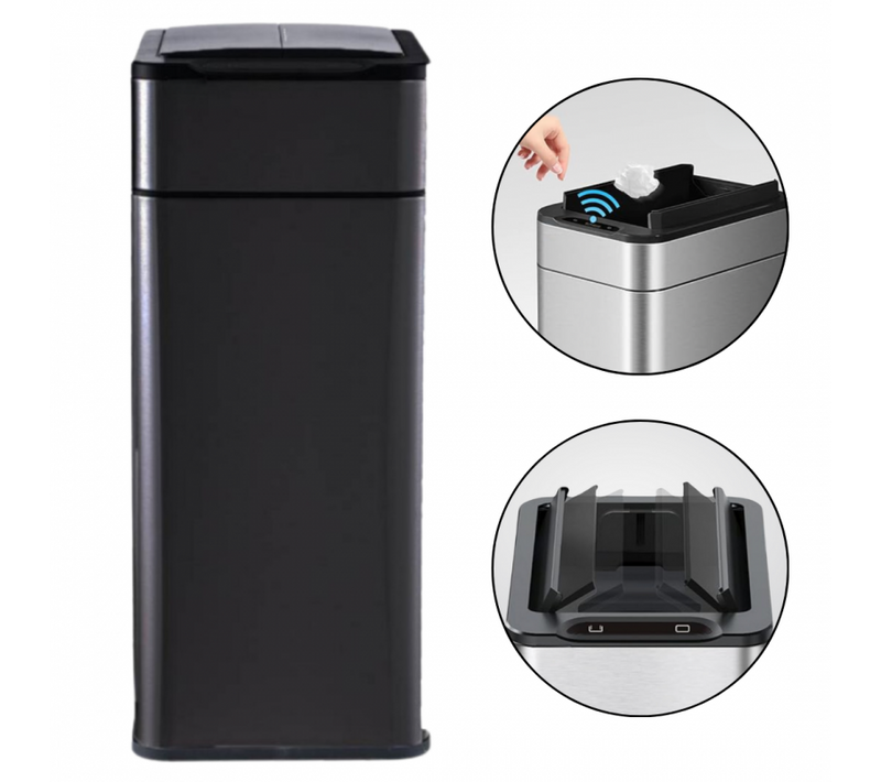 Poubelle Cuisine Automatique Latérale - Ouverture Papillon - Noir Mat - 60l - Piles Ou Batterie