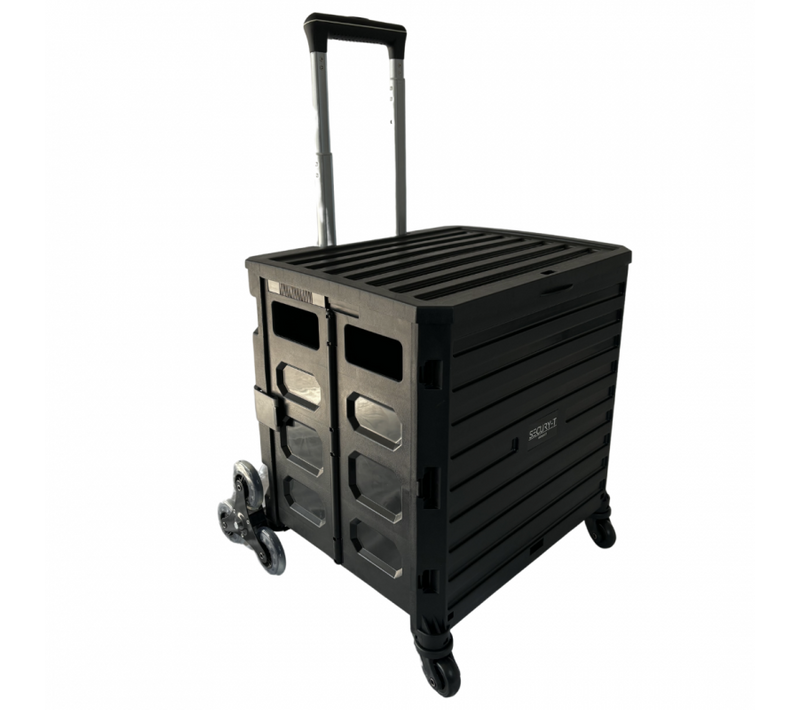 Chariot De Course 8 Roues - Pliable - Plastique - Avec Couvercle - Noir - 70kg