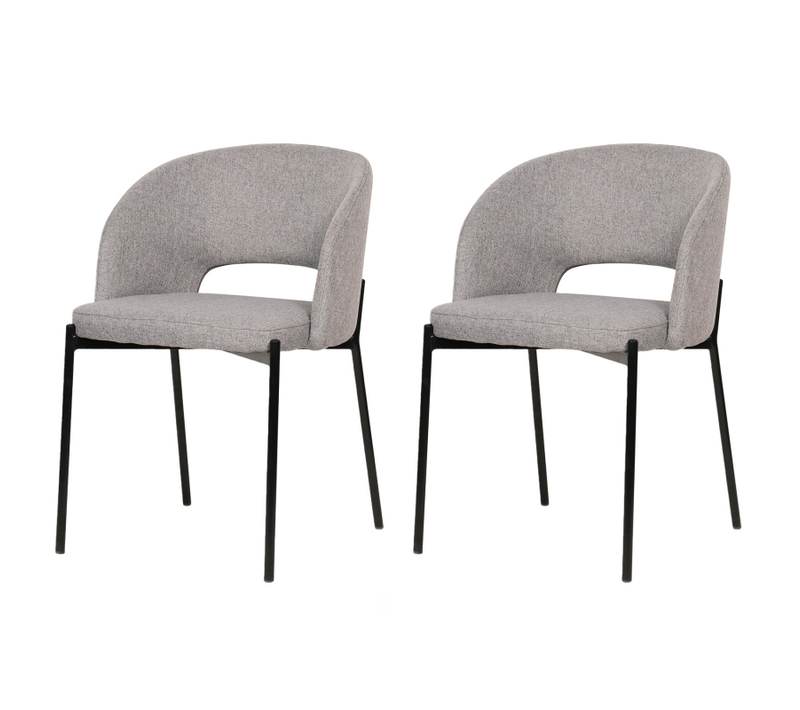 Lot De 2 Chaises De Salle À Manger Tissus Gris - Pieds En Métal Noir - Kristen