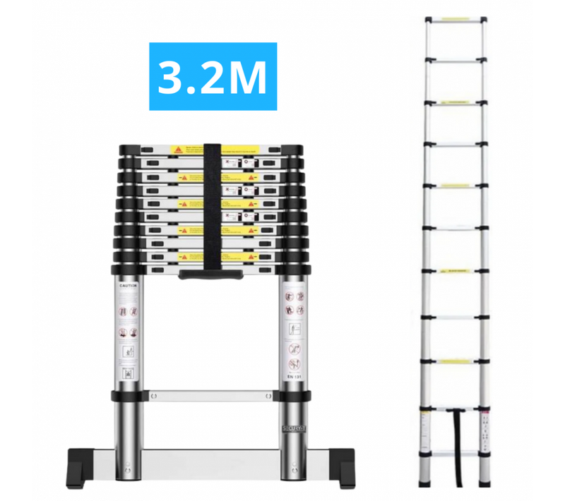 Echelle Télescopique Aluminium 11 Marches H3,2 M Avec Barre Stabilisatrice