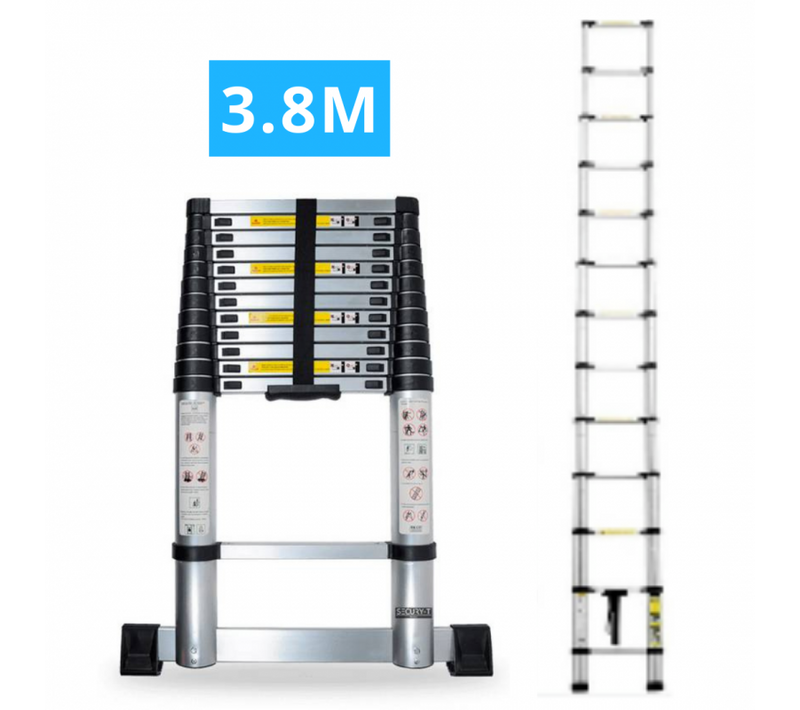 Echelle Télescopique Aluminium 13 Marches H3,8 M Avec Barre Stabilisatrice