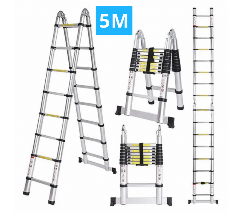 Echelle/escabeau Télescopique Double - Aluminium 2x8 Marches H5m (2,5+2,5)