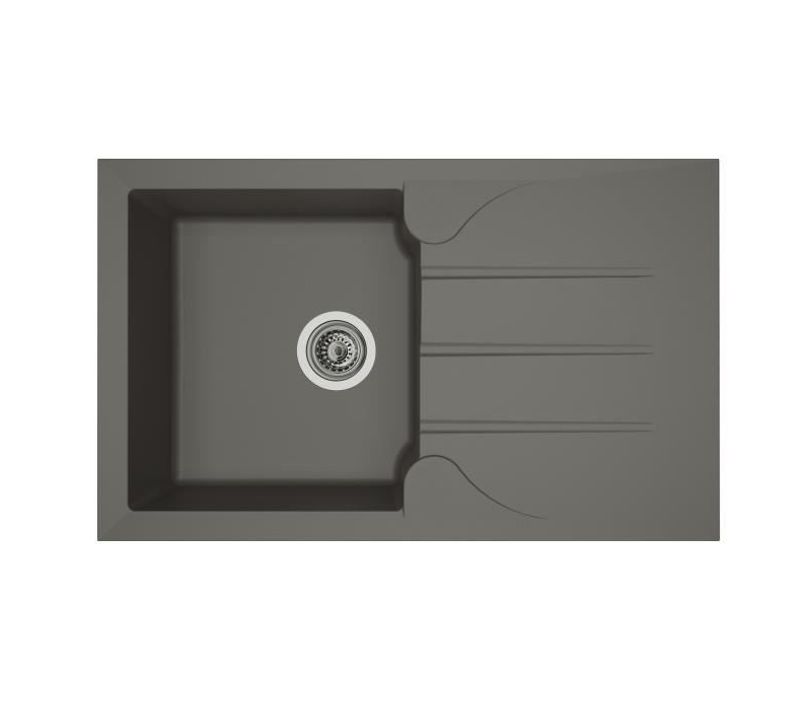 Evier Cuisine à Encastrer 1 Bac + 1 Égouttoir Aloa - Résine - 81 X 50 Cm - Gris Béton