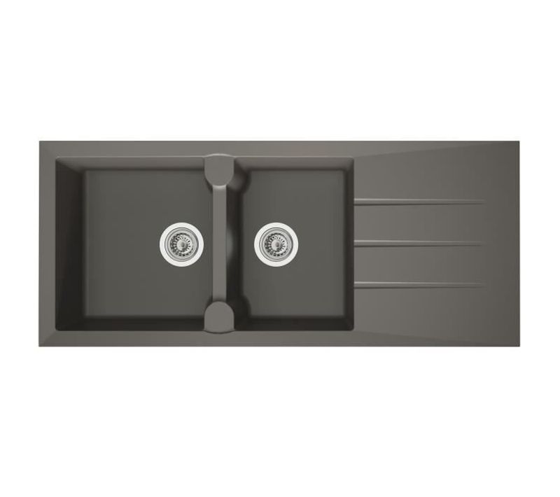 Evier Cuisine à Encastrer 2 Bacs + 1 Égouttoir Aloa - Résine - 116 X 50 Cm - Gris Béton