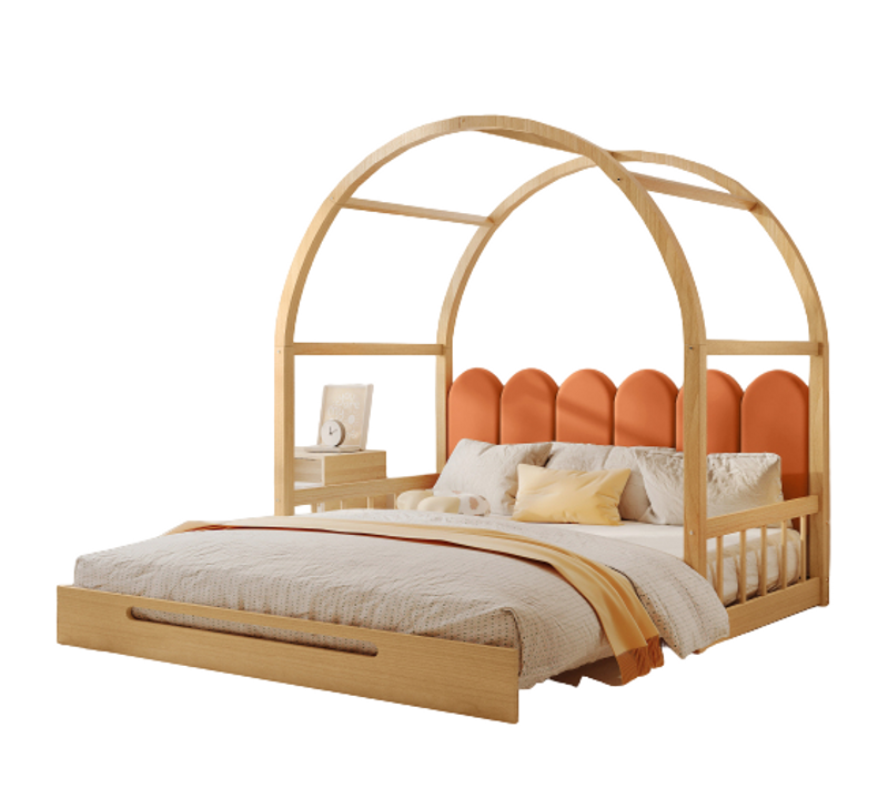 Lit enfant coulissant extensible, en velours, cadre en bois de pin, 140x200