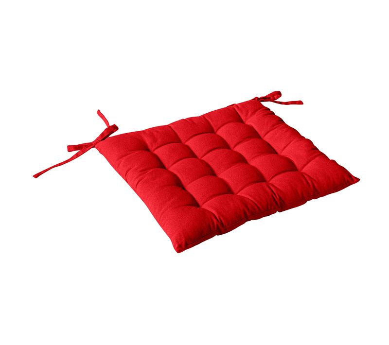 Galette De Chaise Piquée 16 Points En Coton Et Nouettes - 38x38 Cm - Rouge