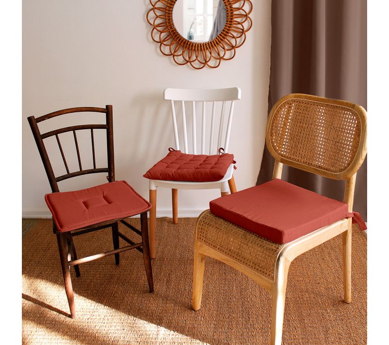 Galette De Chaise Piquée 16 Points En Coton Et Nouettes - 38x38 Cm - Brique