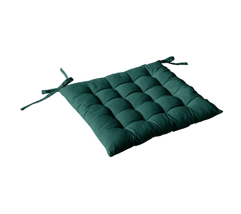 Galette De Chaise Piquée 16 Points En Coton Et Nouettes - 38x38 Cm - Vert Foncé