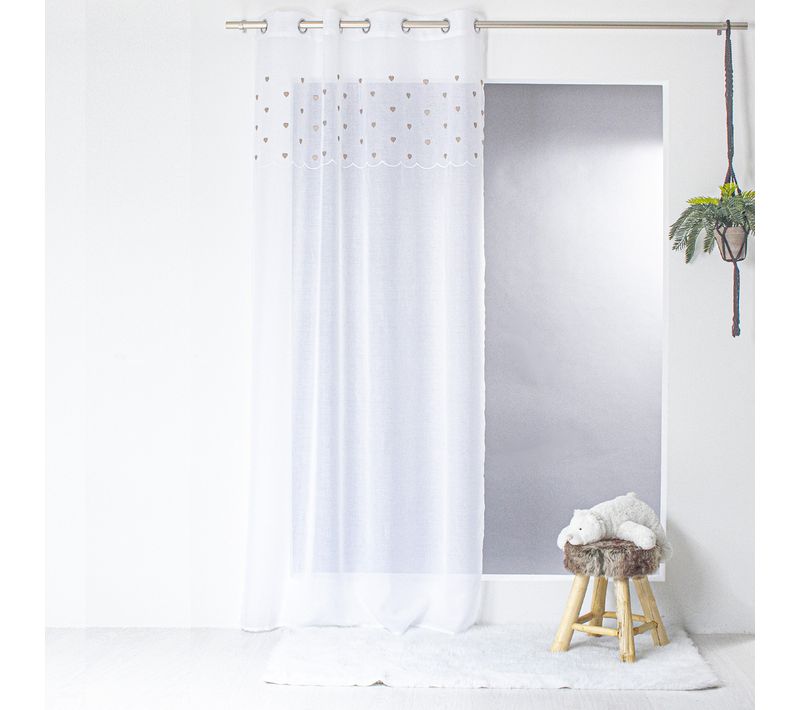 Voilage Sablé Avec Top Cœurs - 140x240 Cm - Beige